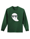 Cute Nerd Ghost Halloween Adult Long Sleeve Dark T-Shirt-TooLoud-Dark-Green-Small-Davson Sales