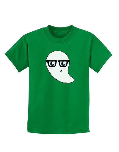 Cute Nerd Ghost Halloween Childrens Dark T-Shirt-Childrens T-Shirt-TooLoud-Kelly-Green-X-Small-Davson Sales