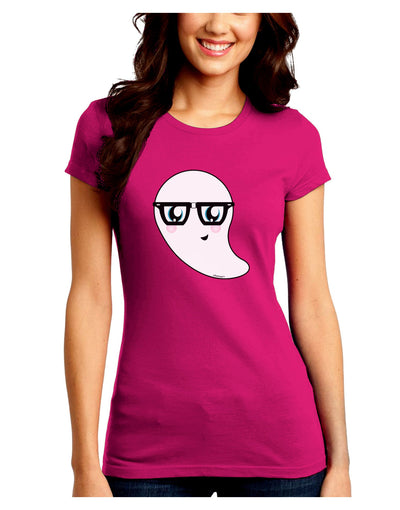 Cute Nerd Ghost Halloween Juniors Crew Dark T-Shirt-T-Shirts Juniors Tops-TooLoud-Hot-Pink-Juniors Fitted Small-Davson Sales