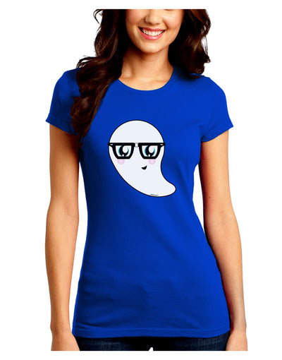 Cute Nerd Ghost Halloween Juniors Crew Dark T-Shirt-T-Shirts Juniors Tops-TooLoud-Royal-Blue-Juniors Fitted Small-Davson Sales