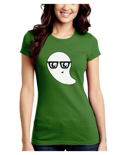 Cute Nerd Ghost Halloween Juniors Crew Dark T-Shirt-T-Shirts Juniors Tops-TooLoud-Kiwi-Green-Juniors Fitted Small-Davson Sales