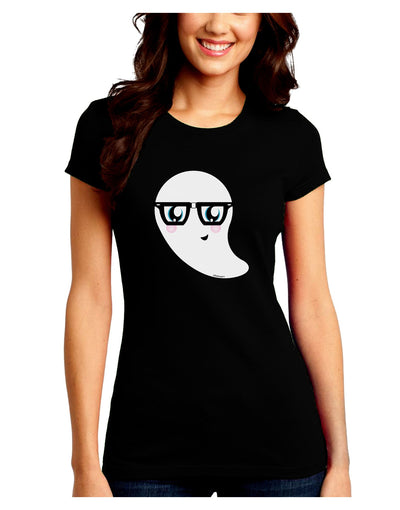 Cute Nerd Ghost Halloween Juniors Crew Dark T-Shirt-T-Shirts Juniors Tops-TooLoud-Black-Juniors Fitted Small-Davson Sales