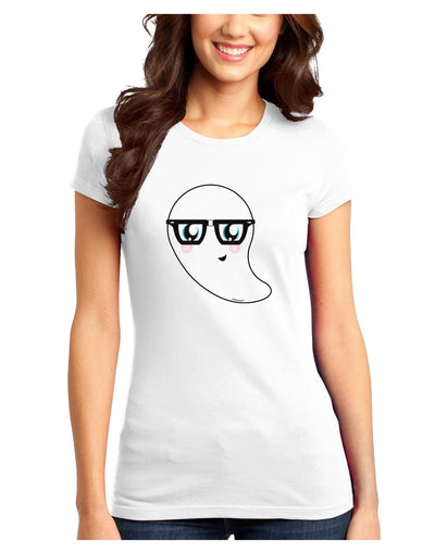 Cute Nerd Ghost Halloween Juniors T-Shirt-Womens Juniors T-Shirt-TooLoud-White-Juniors Fitted XS-Davson Sales