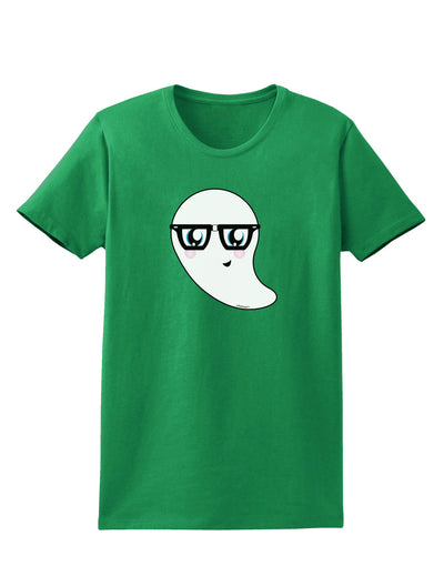 Cute Nerd Ghost Halloween Womens Dark T-Shirt-TooLoud-Kelly-Green-X-Small-Davson Sales