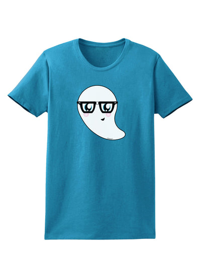 Cute Nerd Ghost Halloween Womens Dark T-Shirt-TooLoud-Turquoise-X-Small-Davson Sales