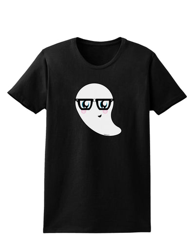 Cute Nerd Ghost Halloween Womens Dark T-Shirt-TooLoud-Black-X-Small-Davson Sales