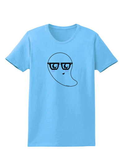 Cute Nerd Ghost Halloween Womens T-Shirt-Womens T-Shirt-TooLoud-Aquatic-Blue-X-Small-Davson Sales