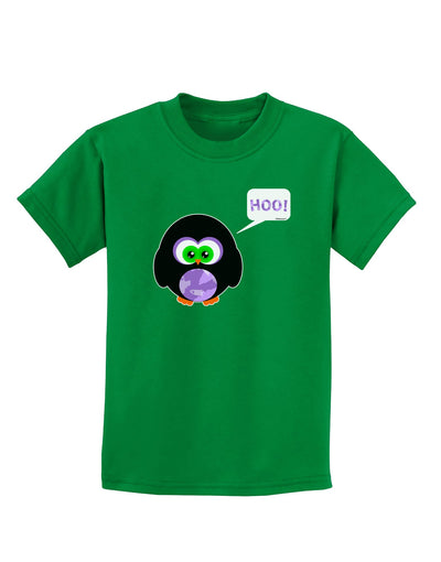 Cute Owl Halloween Hoo Childrens Dark T-Shirt-Childrens T-Shirt-TooLoud-Kelly-Green-X-Small-Davson Sales