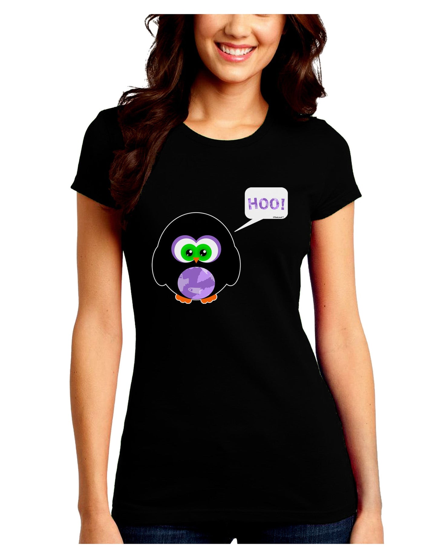 Cute Owl Halloween Hoo Juniors Crew Dark T-Shirt-T-Shirts Juniors Tops-TooLoud-Black-Juniors Fitted Small-Davson Sales