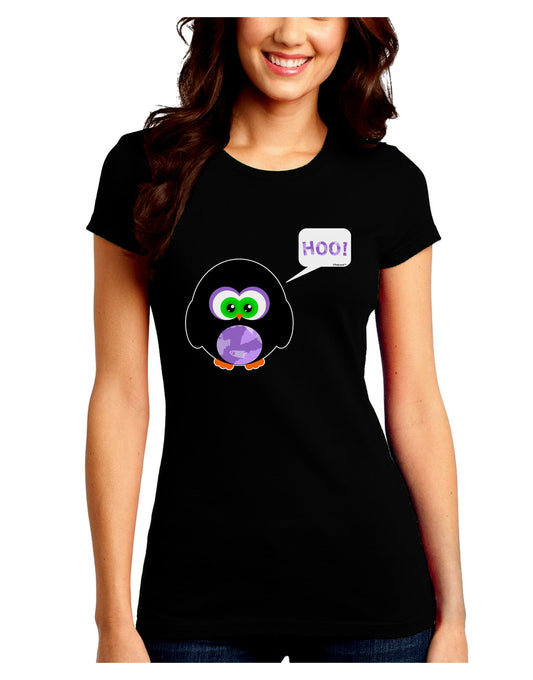 Cute Owl Halloween Hoo Juniors Crew Dark T-Shirt-T-Shirts Juniors Tops-TooLoud-Black-Juniors Fitted Small-Davson Sales