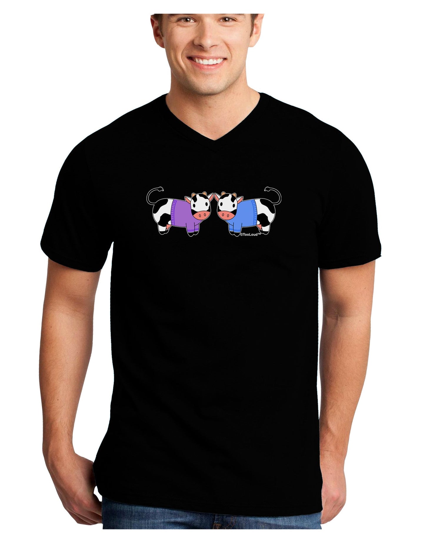 Cute Pair of Sweater Cows Adult Dark V-Neck T-Shirt-TooLoud-Black-Small-Davson Sales