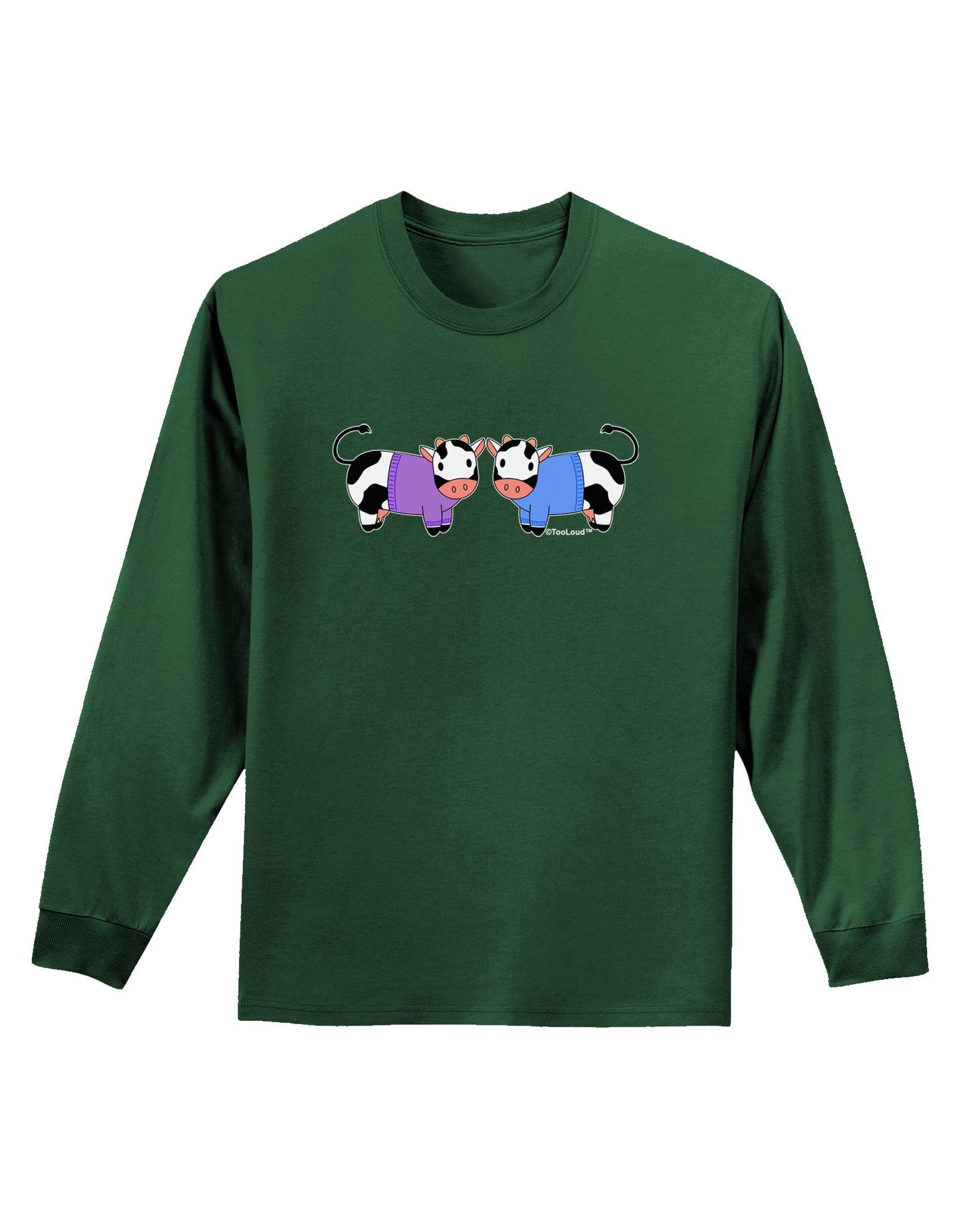Cute Pair of Sweater Cows Adult Long Sleeve Dark T-Shirt-TooLoud-Dark-Green-Small-Davson Sales