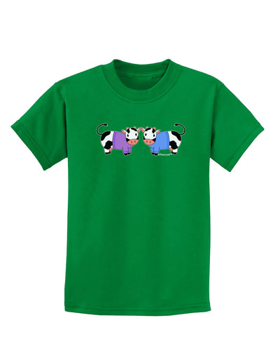 Cute Pair of Sweater Cows Childrens Dark T-Shirt-Childrens T-Shirt-TooLoud-Kelly-Green-X-Small-Davson Sales