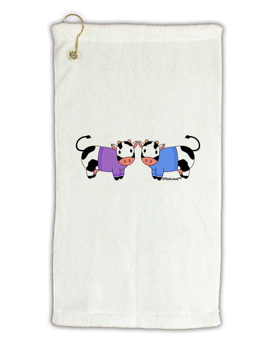 Cute Pair of Sweater Cows Micro Terry Gromet Golf Towel 11&#x22;x19-Golf Towel-TooLoud-White-Davson Sales