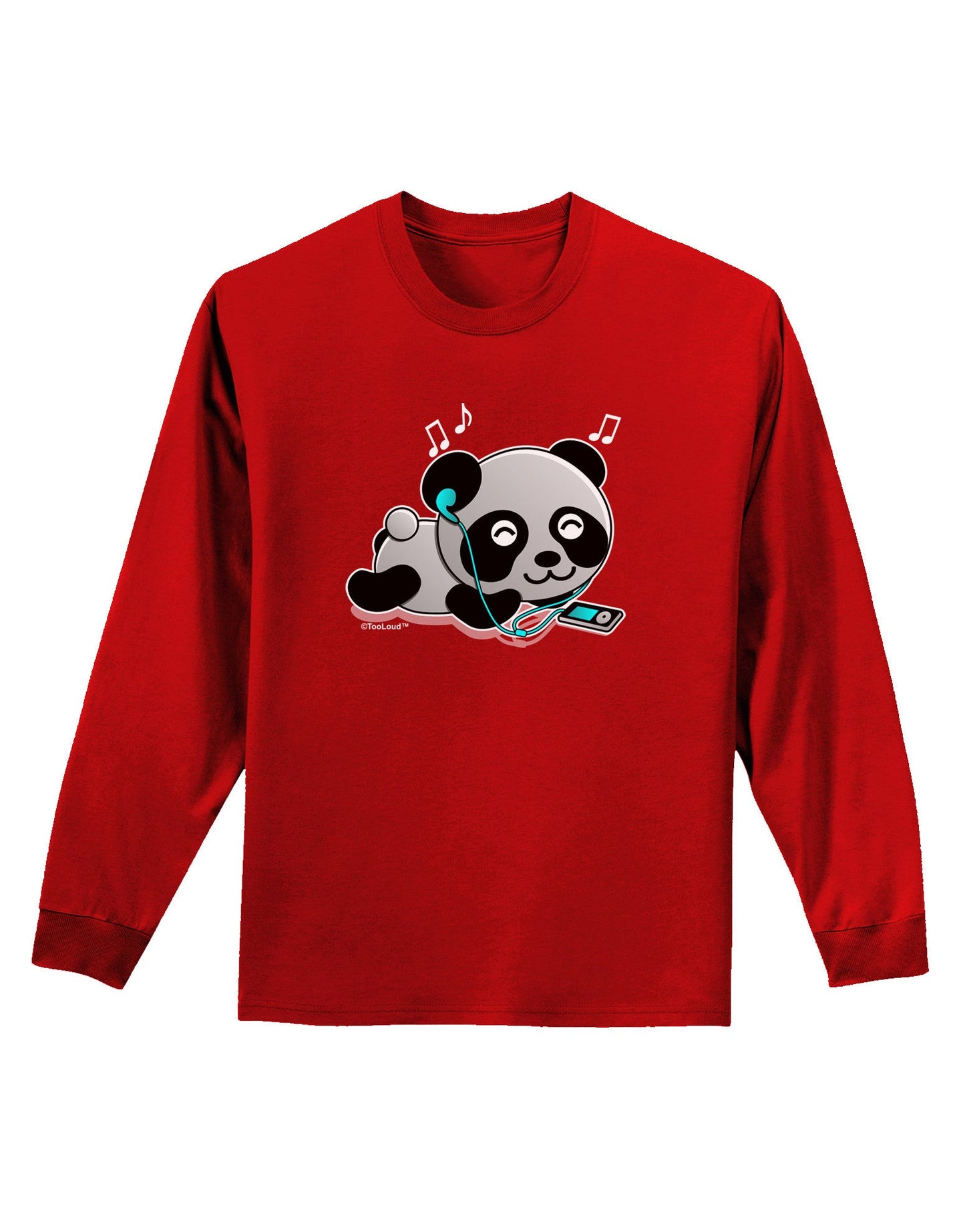 Cute Panda With Ear Buds Adult Long Sleeve Dark T-Shirt-TooLoud-Red-Small-Davson Sales