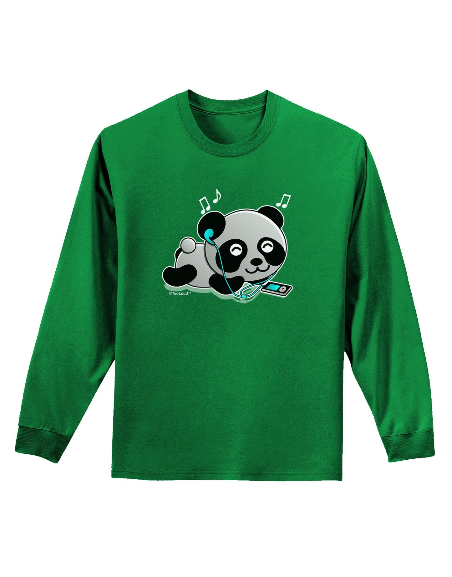 Cute Panda With Ear Buds Adult Long Sleeve Dark T-Shirt-TooLoud-Kelly-Green-Small-Davson Sales