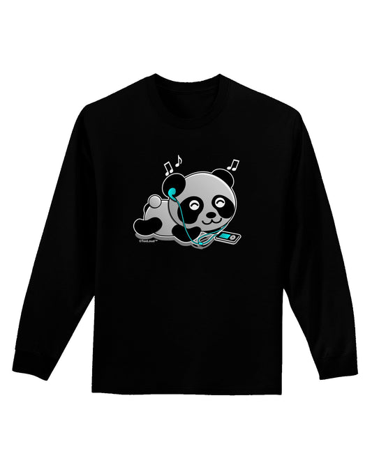 Cute Panda With Ear Buds Adult Long Sleeve Dark T-Shirt-TooLoud-Black-Small-Davson Sales