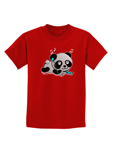 Cute Panda With Ear Buds Childrens Dark T-Shirt-Childrens T-Shirt-TooLoud-Red-X-Small-Davson Sales