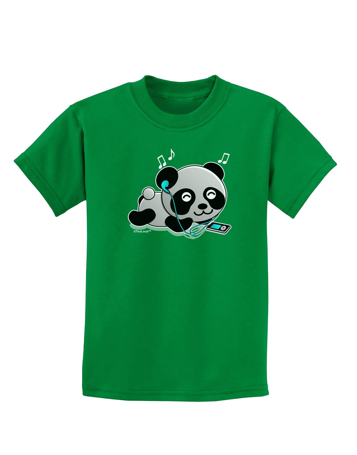 Cute Panda With Ear Buds Childrens Dark T-Shirt-Childrens T-Shirt-TooLoud-Kelly-Green-X-Small-Davson Sales