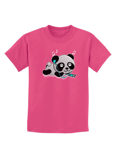 Cute Panda With Ear Buds Childrens Dark T-Shirt-Childrens T-Shirt-TooLoud-Sangria-X-Small-Davson Sales