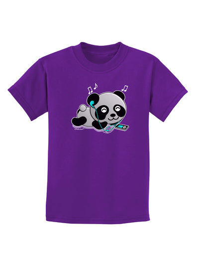 Cute Panda With Ear Buds Childrens Dark T-Shirt-Childrens T-Shirt-TooLoud-Purple-X-Small-Davson Sales