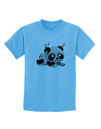 Cute Panda With Ear Buds Childrens T-Shirt-Childrens T-Shirt-TooLoud-Aquatic-Blue-X-Small-Davson Sales