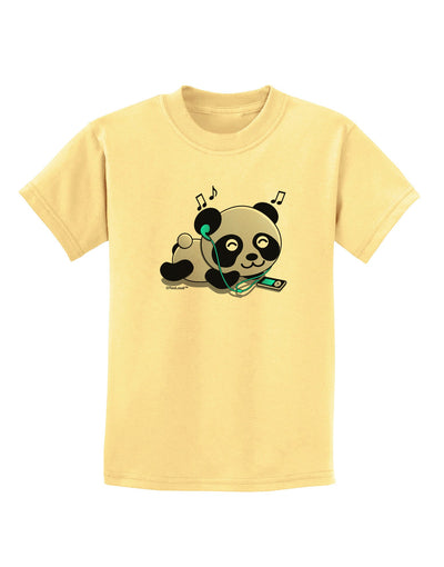 Cute Panda With Ear Buds Childrens T-Shirt-Childrens T-Shirt-TooLoud-Daffodil-Yellow-X-Small-Davson Sales