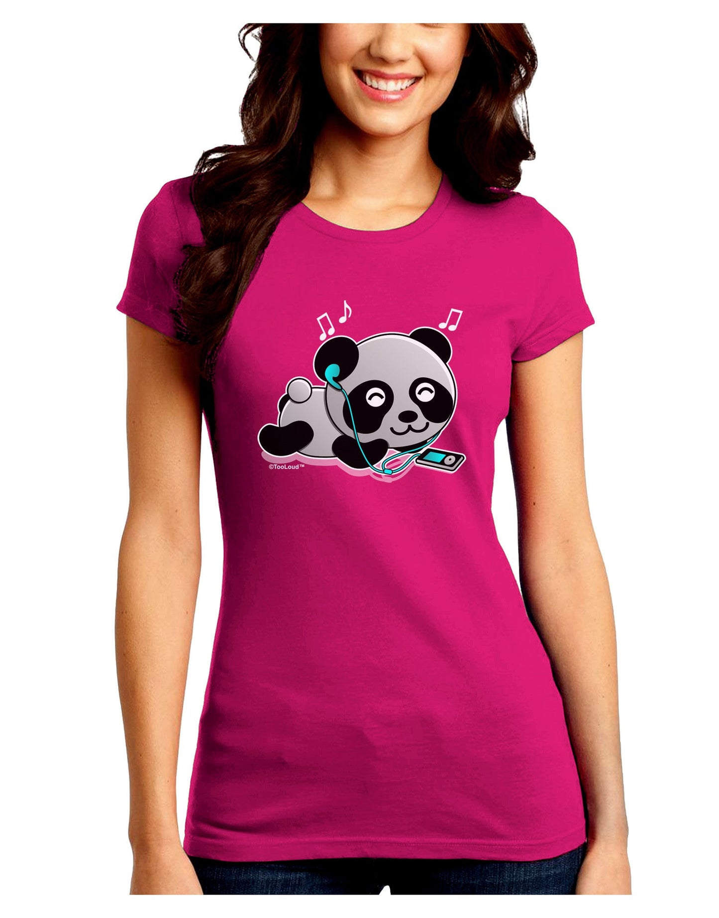 Cute Panda With Ear Buds Juniors Petite Crew Dark T-Shirt-T-Shirts Juniors Tops-TooLoud-Hot-Pink-Juniors Fitted Small-Davson Sales