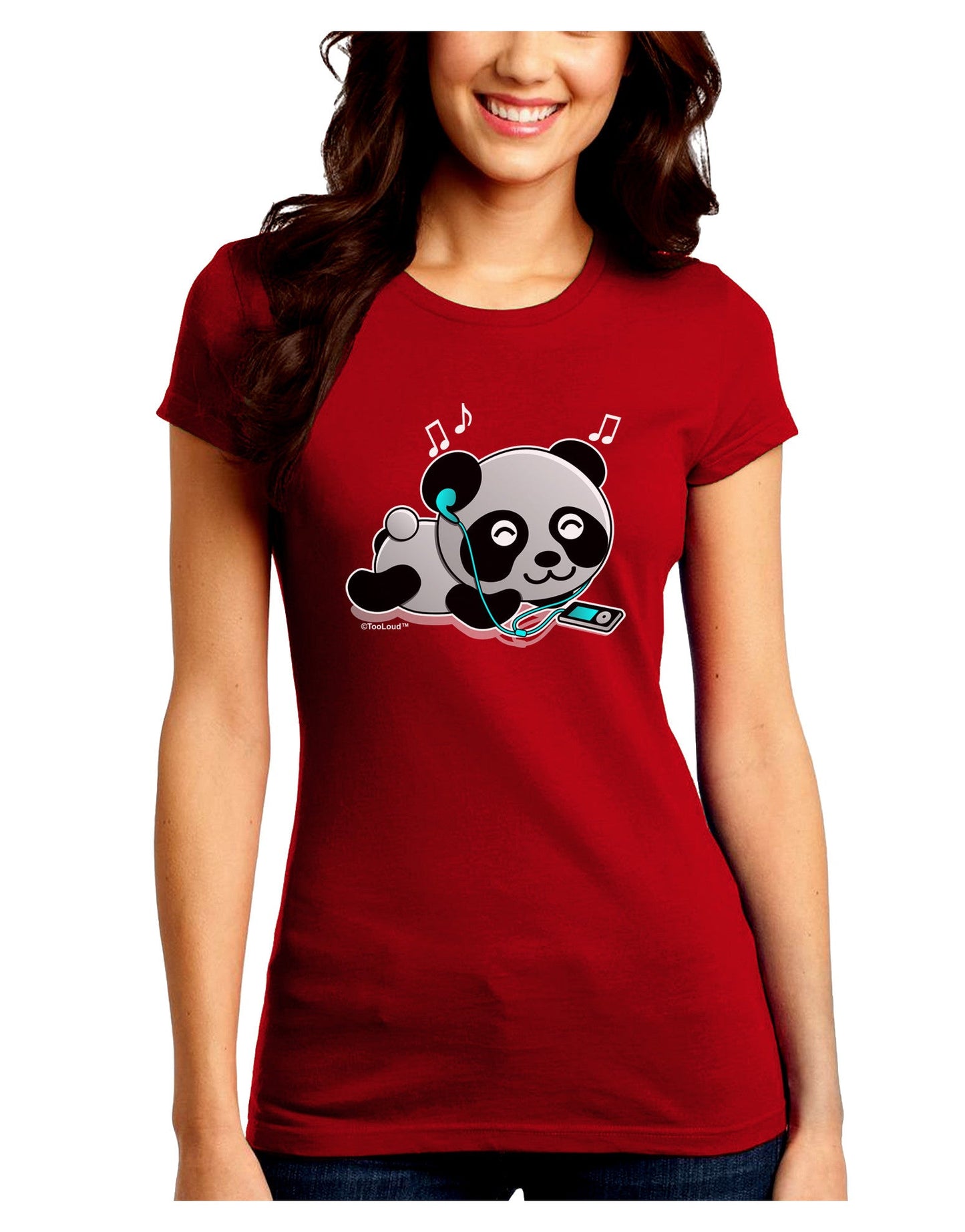 Cute Panda With Ear Buds Juniors Petite Crew Dark T-Shirt-T-Shirts Juniors Tops-TooLoud-Red-Juniors Fitted Small-Davson Sales