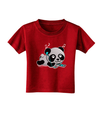 Cute Panda With Ear Buds Toddler T-Shirt Dark-Toddler T-Shirt-TooLoud-Red-2T-Davson Sales