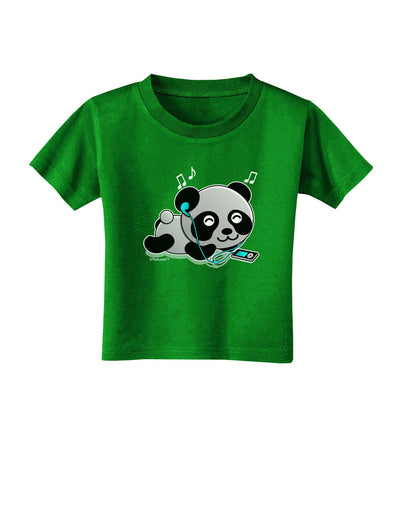 Cute Panda With Ear Buds Toddler T-Shirt Dark-Toddler T-Shirt-TooLoud-Clover-Green-2T-Davson Sales