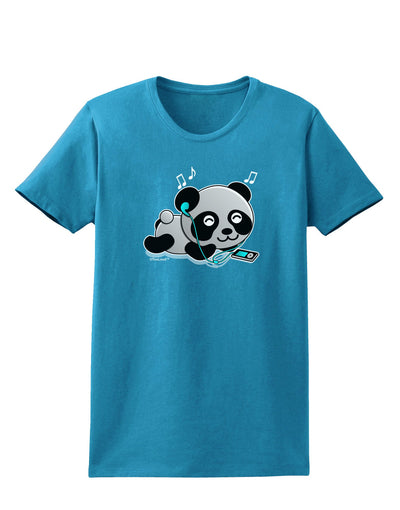 Cute Panda With Ear Buds Womens Dark T-Shirt-TooLoud-Turquoise-X-Small-Davson Sales