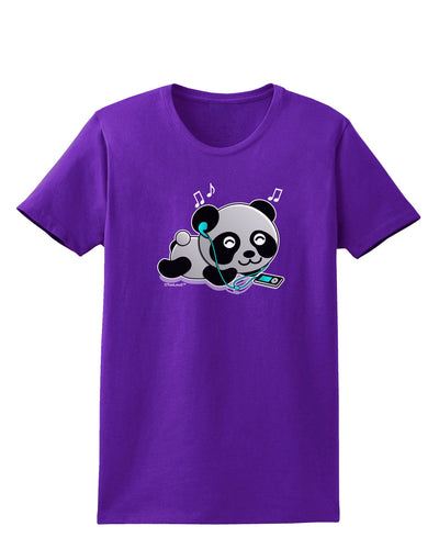 Cute Panda With Ear Buds Womens Dark T-Shirt-TooLoud-Purple-X-Small-Davson Sales