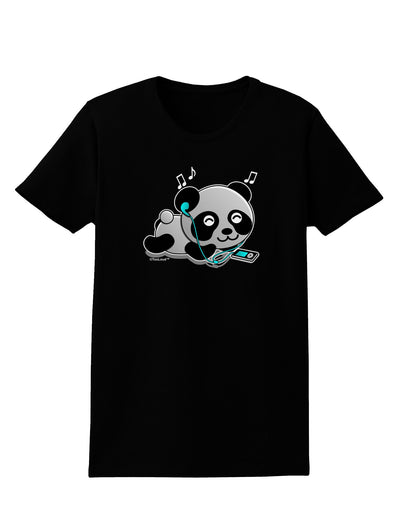 Cute Panda With Ear Buds Womens Dark T-Shirt-TooLoud-Black-X-Small-Davson Sales