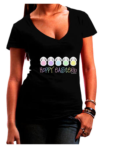 Cute Pastel Bunnies - Hoppy Easter Juniors V-Neck Dark T-Shirt by TooLoud-Womens V-Neck T-Shirts-TooLoud-Black-Juniors Fitted Small-Davson Sales