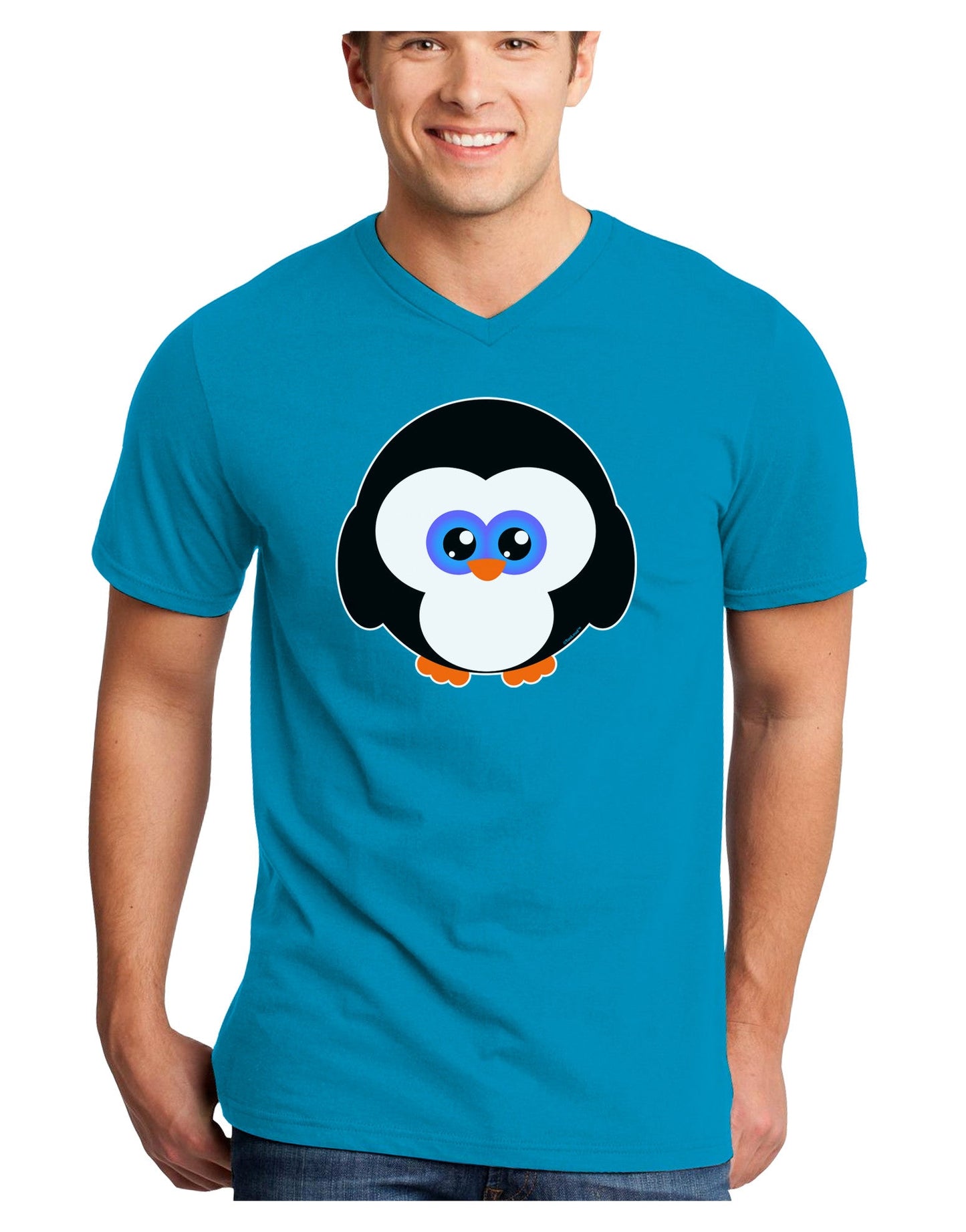 Cute Penguin Christmas Adult Dark V-Neck T-Shirt-TooLoud-Turquoise-Small-Davson Sales
