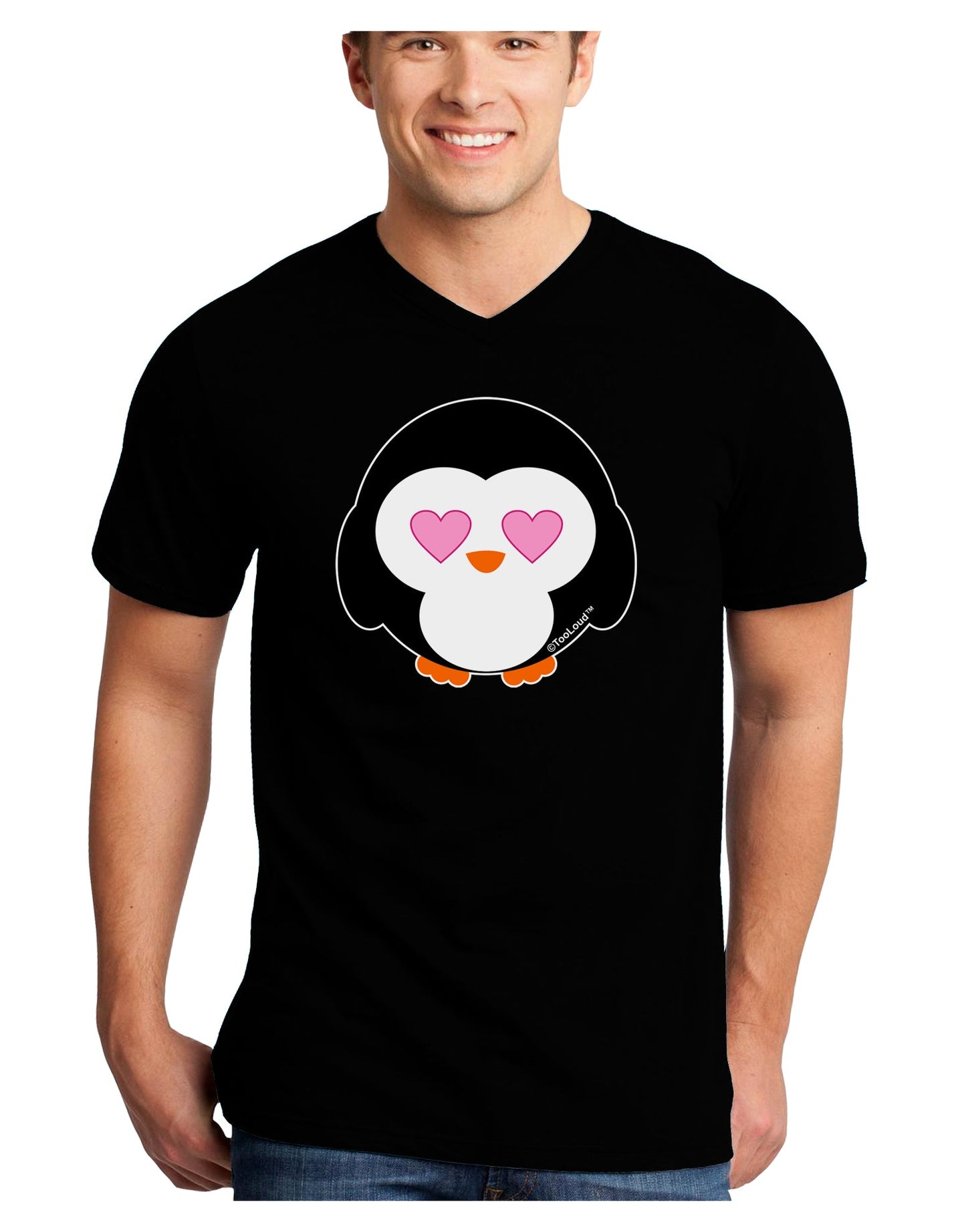 Cute Penguin - Heart Eyes Adult Dark V-Neck T-Shirt by TooLoud-Mens V-Neck T-Shirt-TooLoud-Black-Small-Davson Sales
