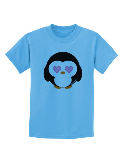 Cute Penguin - Heart Eyes Childrens T-Shirt by TooLoud-Childrens T-Shirt-TooLoud-Aquatic-Blue-X-Small-Davson Sales