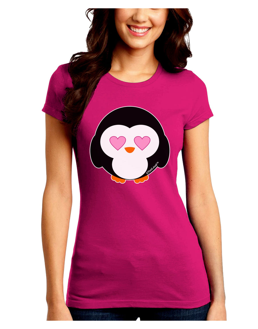 Cute Penguin - Heart Eyes Juniors Crew Dark T-Shirt by TooLoud-T-Shirts Juniors Tops-TooLoud-Black-Juniors Fitted Small-Davson Sales