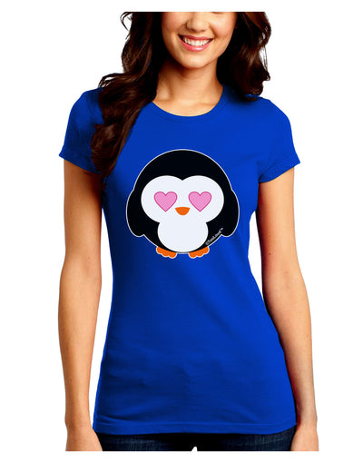 Cute Penguin - Heart Eyes Juniors Crew Dark T-Shirt by TooLoud-T-Shirts Juniors Tops-TooLoud-Royal-Blue-Juniors Fitted Small-Davson Sales