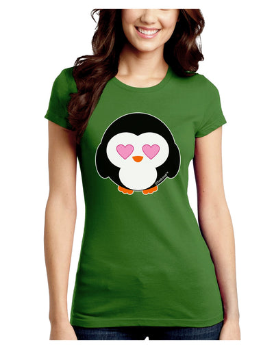 Cute Penguin - Heart Eyes Juniors Crew Dark T-Shirt by TooLoud-T-Shirts Juniors Tops-TooLoud-Kiwi-Green-Juniors Fitted X-Small-Davson Sales