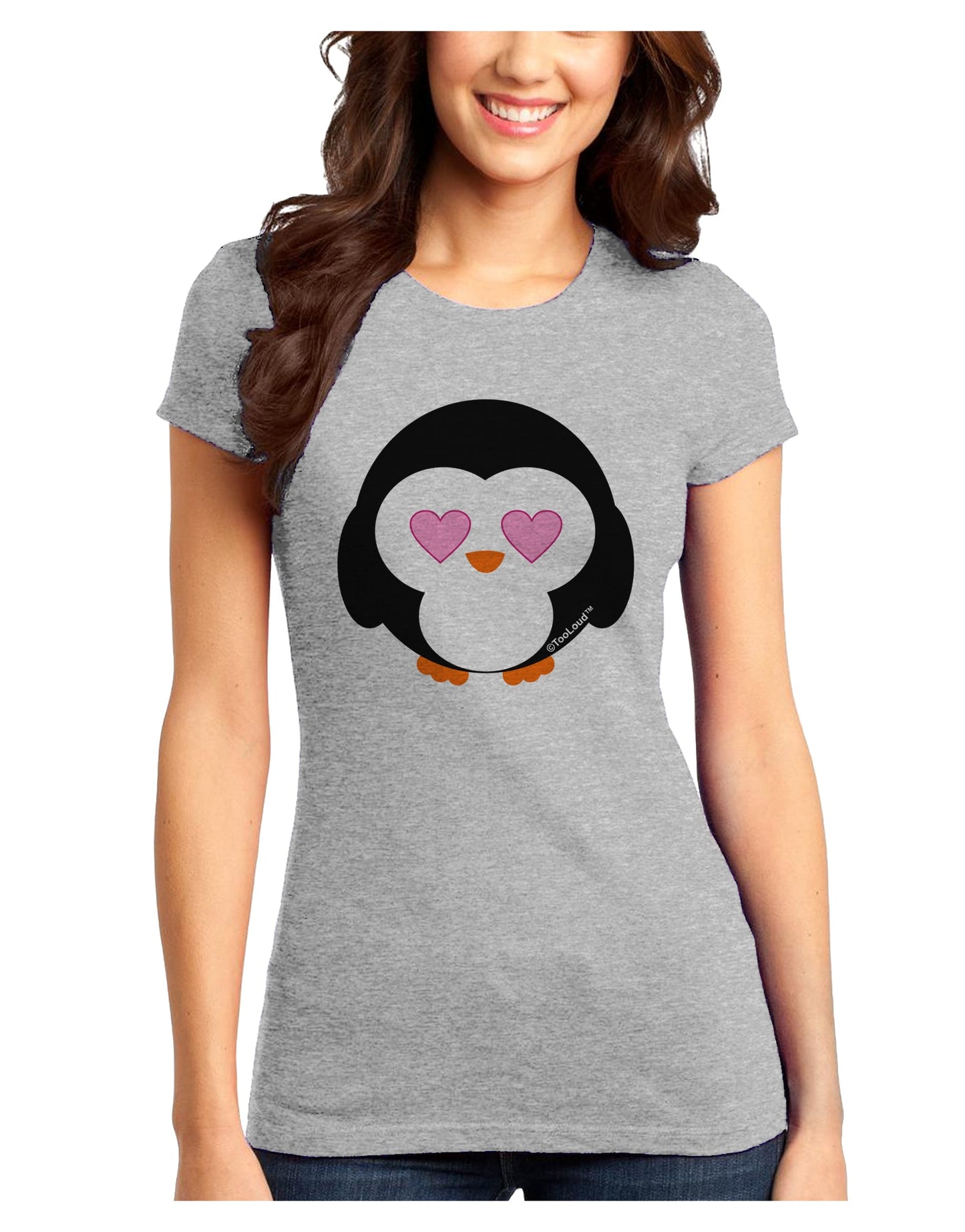 Cute Penguin - Heart Eyes Juniors T-Shirt by TooLoud-Womens Juniors T-Shirt-TooLoud-Ash-Gray-Juniors Fitted X-Small-Davson Sales