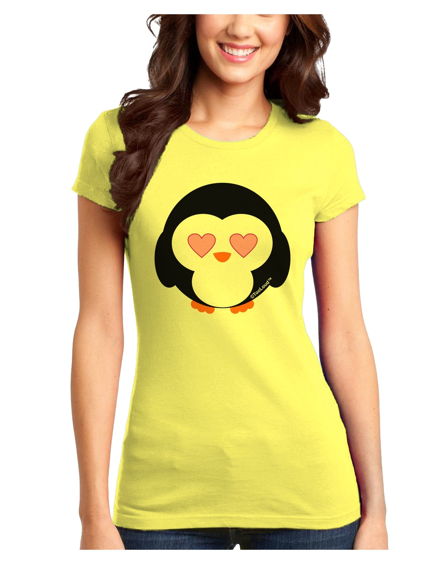 Cute Penguin - Heart Eyes Juniors T-Shirt by TooLoud-Womens Juniors T-Shirt-TooLoud-Yellow-Juniors Fitted X-Small-Davson Sales