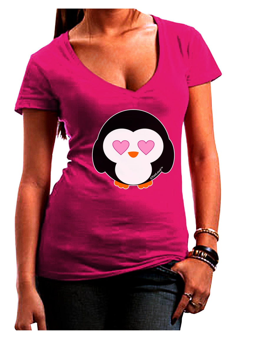 Cute Penguin - Heart Eyes Juniors V-Neck Dark T-Shirt by TooLoud-Womens V-Neck T-Shirts-TooLoud-Black-Juniors Fitted Small-Davson Sales