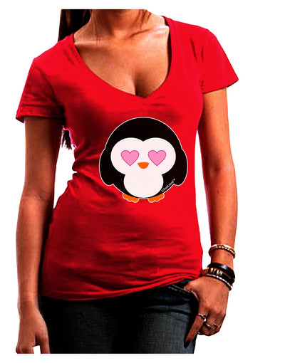 Cute Penguin - Heart Eyes Juniors V-Neck Dark T-Shirt by TooLoud-Womens V-Neck T-Shirts-TooLoud-Red-Juniors Fitted Small-Davson Sales