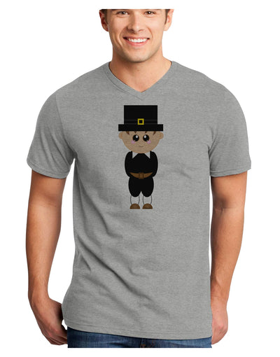 Cute Pilgrim Boy Thanksgiving Adult V-Neck T-shirt-Mens V-Neck T-Shirt-TooLoud-HeatherGray-Small-Davson Sales