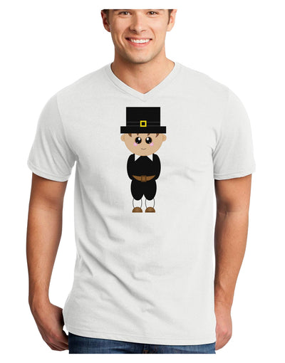 Cute Pilgrim Boy Thanksgiving Adult V-Neck T-shirt-Mens V-Neck T-Shirt-TooLoud-White-Small-Davson Sales