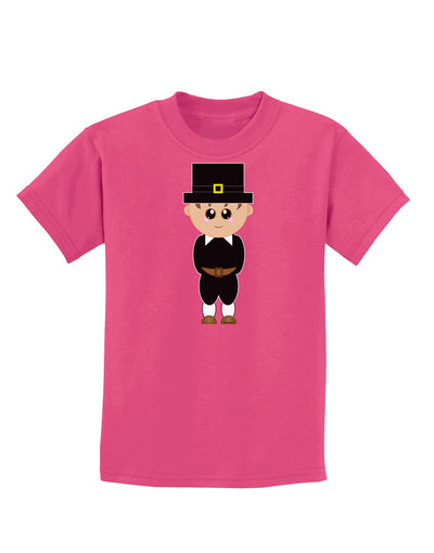 Cute Pilgrim Boy Thanksgiving Childrens Dark T-Shirt-Childrens T-Shirt-TooLoud-Sangria-X-Small-Davson Sales