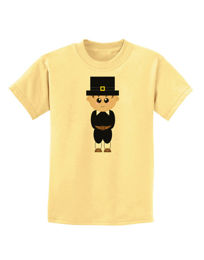 Cute Pilgrim Boy Thanksgiving Childrens T-Shirt-Childrens T-Shirt-TooLoud-Daffodil-Yellow-X-Small-Davson Sales