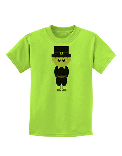 Cute Pilgrim Boy Thanksgiving Childrens T-Shirt-Childrens T-Shirt-TooLoud-Lime-Green-X-Small-Davson Sales